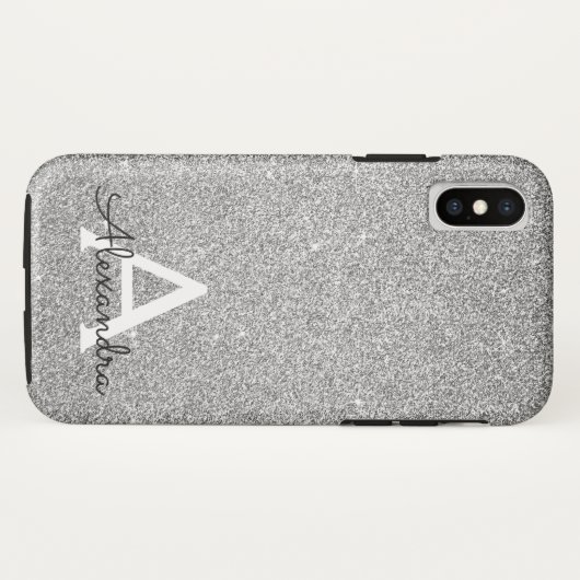 Eleganter Silver Glitzer und Sparkle Monogram Case-Mate iPhone Hülle (Rückseite (Horizontal))