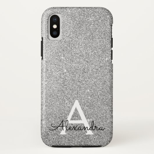 Eleganter Silver Glitzer und Sparkle Monogram Case-Mate iPhone Hülle (Rückseite)