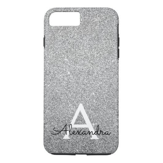 Eleganter Silver Glitzer und Sparkle Monogram Case-Mate iPhone Hülle (Rückseite)