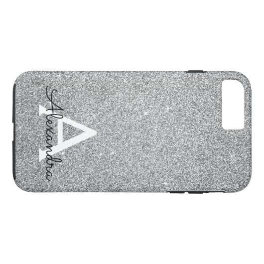 Eleganter Silver Glitzer und Sparkle Monogram Case-Mate iPhone Hülle (Rückseite (Horizontal))