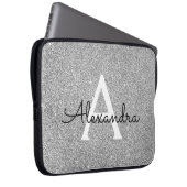 Eleganter Silver Glitzer und Sparkle Monogram Laptopschutzhülle (Vorne Rechts)