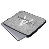 Eleganter Silver Glitzer und Sparkle Monogram Laptopschutzhülle (Vorne Knopf)