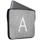 Eleganter Silver Glitzer und Sparkle Monogram Laptopschutzhülle (Vorne Rechts)