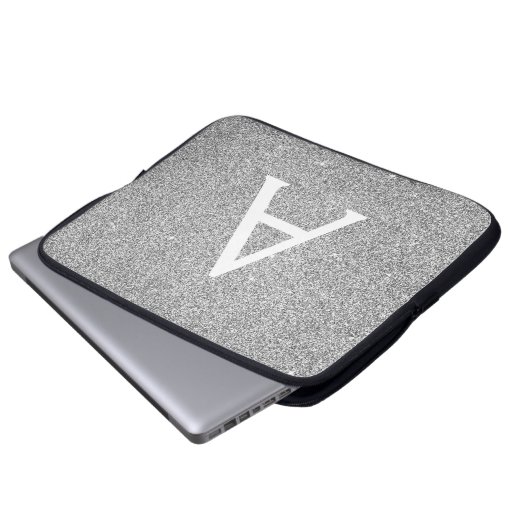 Eleganter Silver Glitzer und Sparkle Monogram Laptopschutzhülle (Vorne Knopf)