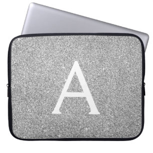 Eleganter Silver Glitzer und Sparkle Monogram Laptopschutzhülle