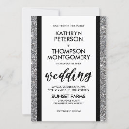 Eleganter Silver Glitzer Vintage Hochzeit Einladun Einladung