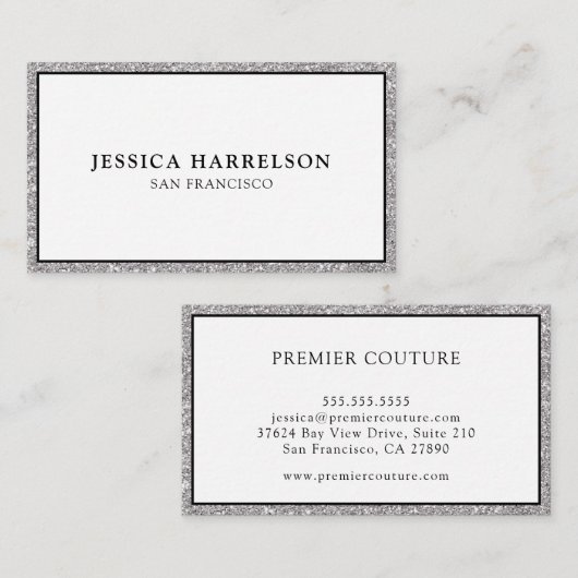 Eleganter Silver Glitzer Visitenkarte (Vorne/Hinten)
