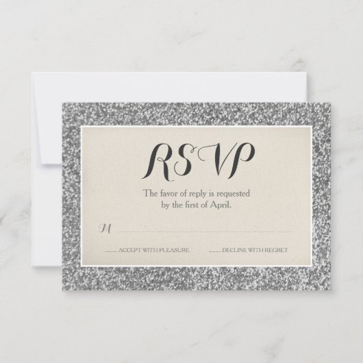 Eleganter Silver Glitzer Wedding RSVP Card (Vorderseite)
