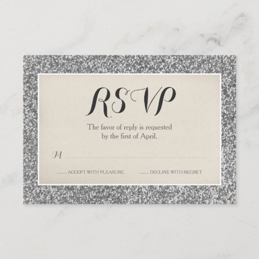 Eleganter Silver Glitzer Wedding RSVP Card (Vorderseite)