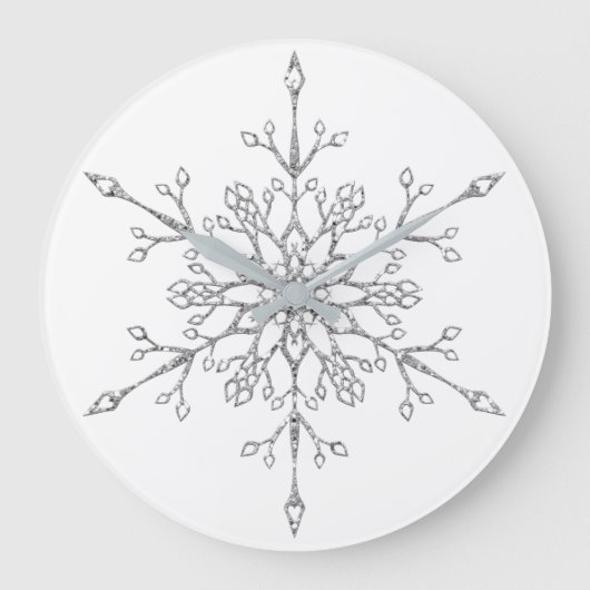 Eleganter Silver Glitzer Weihnachten Snowflake Hol Große Wanduhr (Vorderseite)