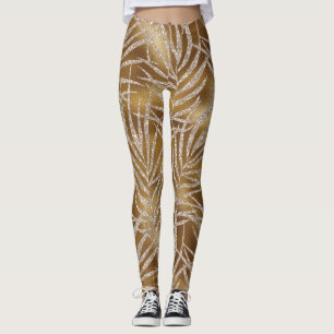 Eleganter Silver Gold Glitzer Foliage Muster Chic Leggings