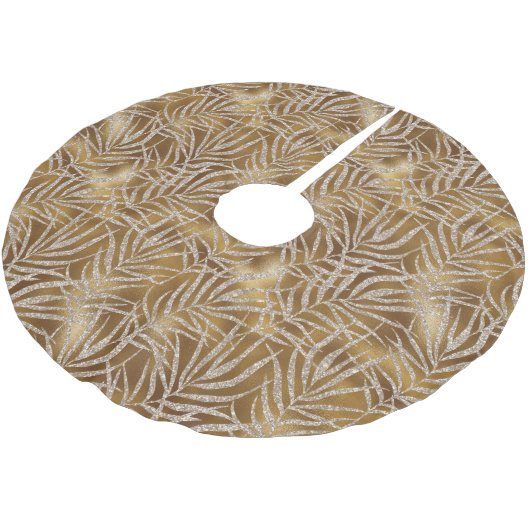 Eleganter Silver Gold Glitzer Winter Foliage Luxus Polyester Weihnachtsbaumdecke (Schrägansicht)