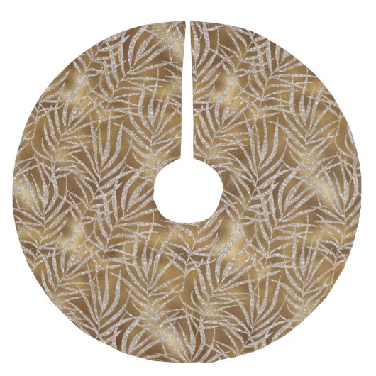 Eleganter Silver Gold Glitzer Winter Foliage Luxus Polyester Weihnachtsbaumdecke (Vorderseite)