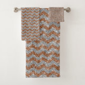 Eleganter Silver Gold Glitzer Zickzack Zig Zag Des Badhandtuch Set (Insitu)