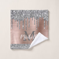 Eleganter Silver Gray Glitzer Tropfen Mit Monogram