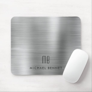 Eleganter Silver Gray Metallic Monogram Name Mousepad