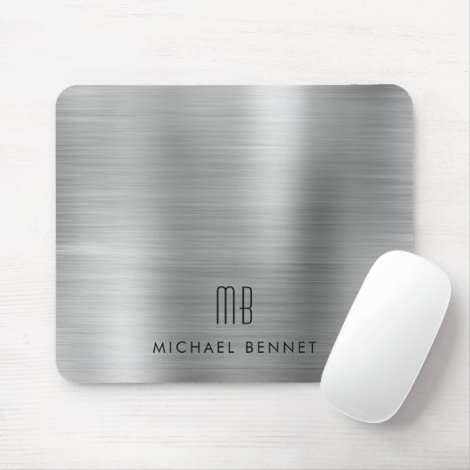 Eleganter Silver Gray Metallic Monogram Name Mousepad (Mit Mouse)