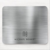 Eleganter Silver Gray Metallic Monogram Name Mousepad (Vorne)