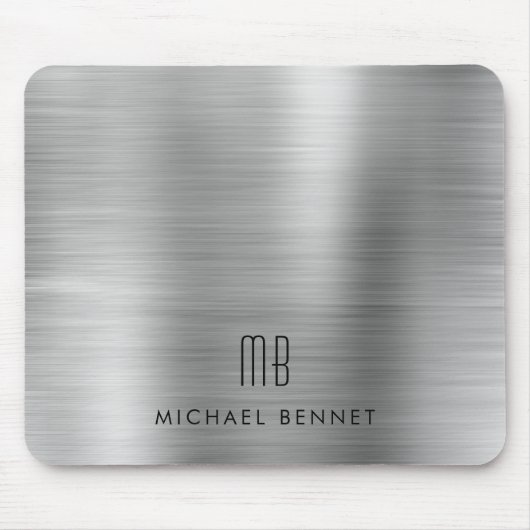 Eleganter Silver Gray Metallic Monogram Name Mousepad (Vorne)