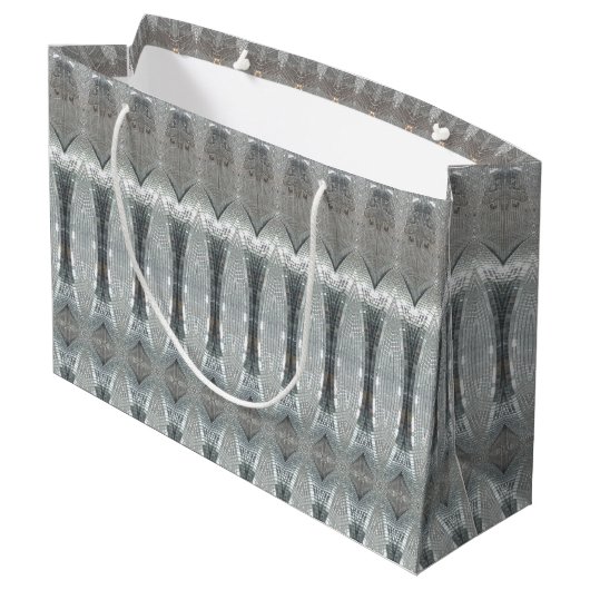 Eleganter Silver Gray Mosaik Muster Festivals Chic Große Geschenktüte (Rückseite Schrägansicht)