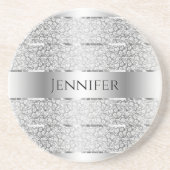 Eleganter Silver Gray Stripes Monogram Untersetzer (Vorne)