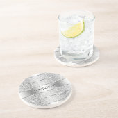Eleganter Silver Gray Stripes Monogram Untersetzer (Seite)
