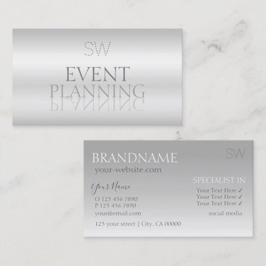 Eleganter Silver Mirror-Schriftart mit Monogram St Visitenkarte (Vorne/Hinten)