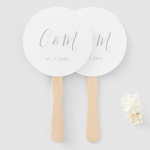 Eleganter Silver Monogram Wedding Hand Fan Fächer