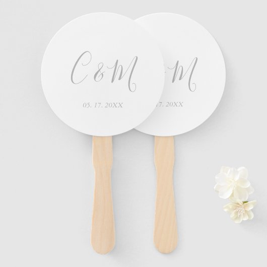 Eleganter Silver Monogram Wedding Hand Fan Fächer (Vorne und Hinten)