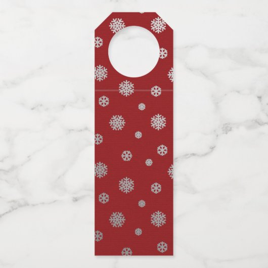 Eleganter Silver Red Snowflakes Corporate Holiday Flaschenanhänger (Rückseite)