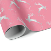 Eleganter Silver Reindeer Rosa Weihnachtsfeiertag Geschenkpapier (Rolleneckpunkt)