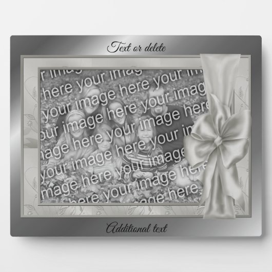 Eleganter Silver Satin Bow Erstellen Sie Ihr eigen Fotoplatte (Vorderseite)