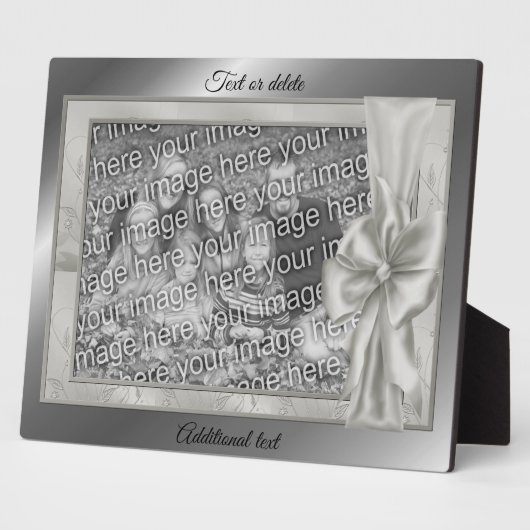 Eleganter Silver Satin Bow Erstellen Sie Ihr eigen Fotoplatte (Seite)