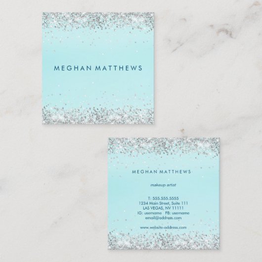 Eleganter Silver Sparkle Beauty Stylist Quadratische Visitenkarte (Vorne/Hinten)