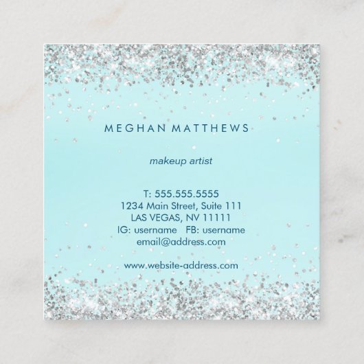 Eleganter Silver Sparkle Beauty Stylist Quadratische Visitenkarte (Rückseite)
