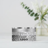 Eleganter Silver Sparkling Glitzer mit Logos Moder Visitenkarte (Stehend Vorderseite)