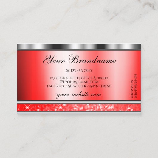 Eleganter Silver Sparkling Ruby Red Glitzer Diamon Visitenkarte (Rückseite)