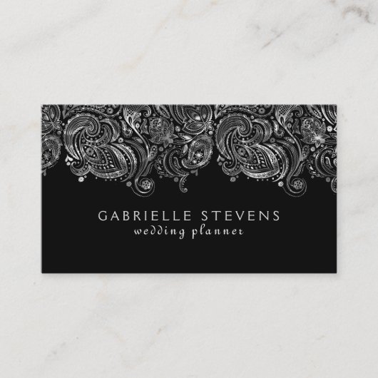 Eleganter Silver und Black Paisley Wedding Planner Visitenkarte (Vorderseite)