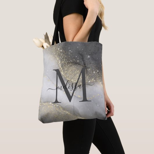 Eleganter Silver- und Gold Monogram-Name Tasche (Von Nahem)