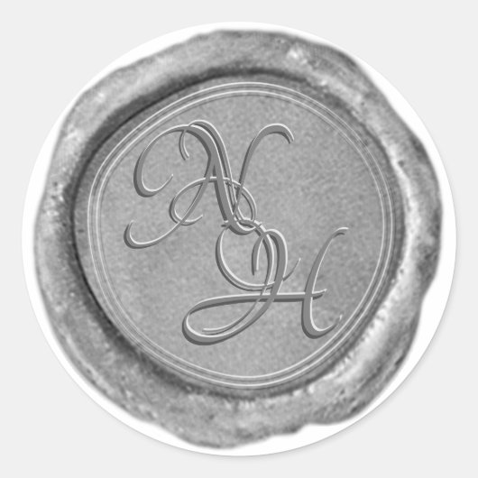 Eleganter Silver Wax Siegel Look Monogram Sticker (Vorderseite)