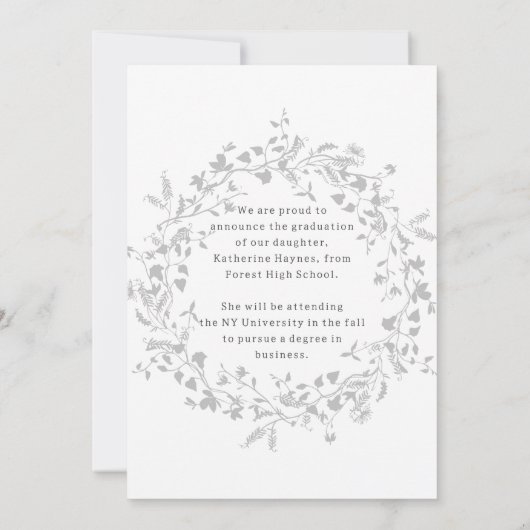 Eleganter Silver Wildblume Wreath Abschluss Ankündigung (Rückseite)