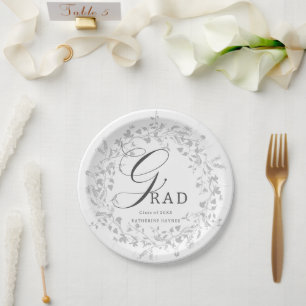 Eleganter Silver Wildblume Wreath Abschluss Pappteller