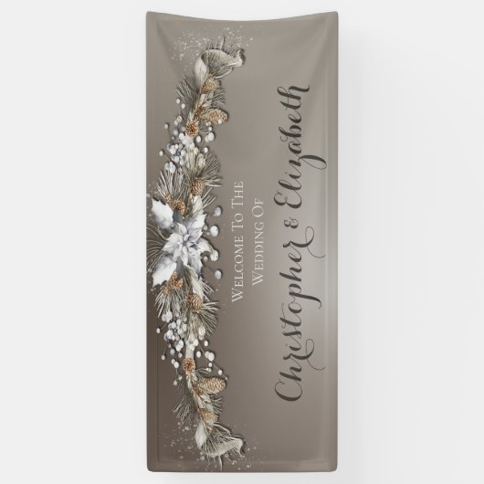 Eleganter Silver Winter Floral Wedding Willkommen Banner (Vertikal)