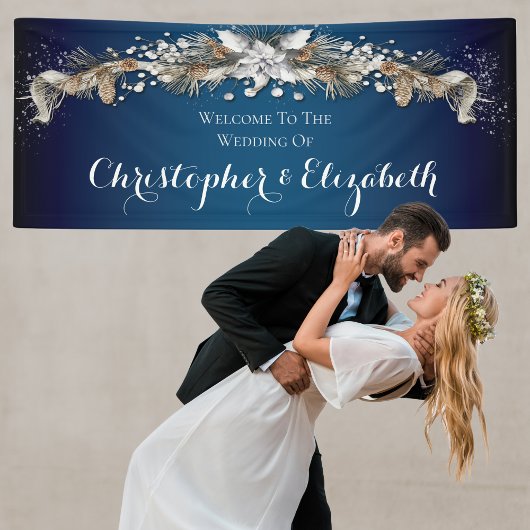 Eleganter Silver Winter Floral Wedding Willkommen Banner