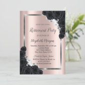 Eleganter SilverFrame, Schwarze Rose - Altersvorso Einladung (Stehend Vorderseite)