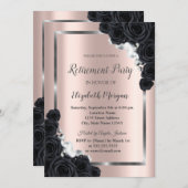 Eleganter SilverFrame, Schwarze Rose - Altersvorso Einladung (Vorne/Hinten)