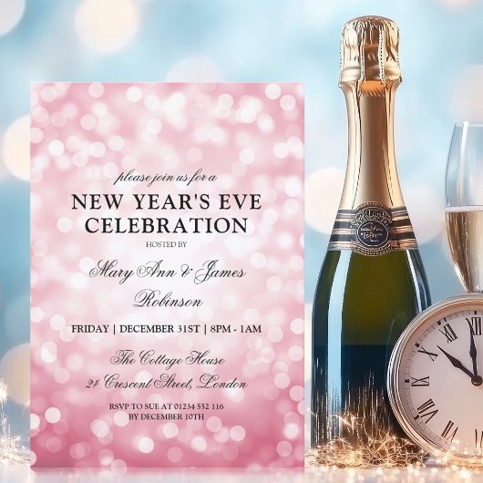 Eleganter Silvester Blush Pink Bokeh Lights Einladung