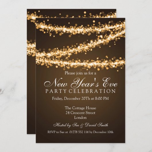 Eleganter Silvester Einladung (Vorne/Hinten)