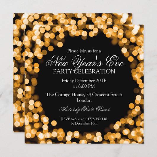 Eleganter Silvester Funkelnd Lichter Einladung (Vorne/Hinten)