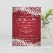 Eleganter Silvester Funkelwelle Rot Einladung (Stehend Vorderseite)